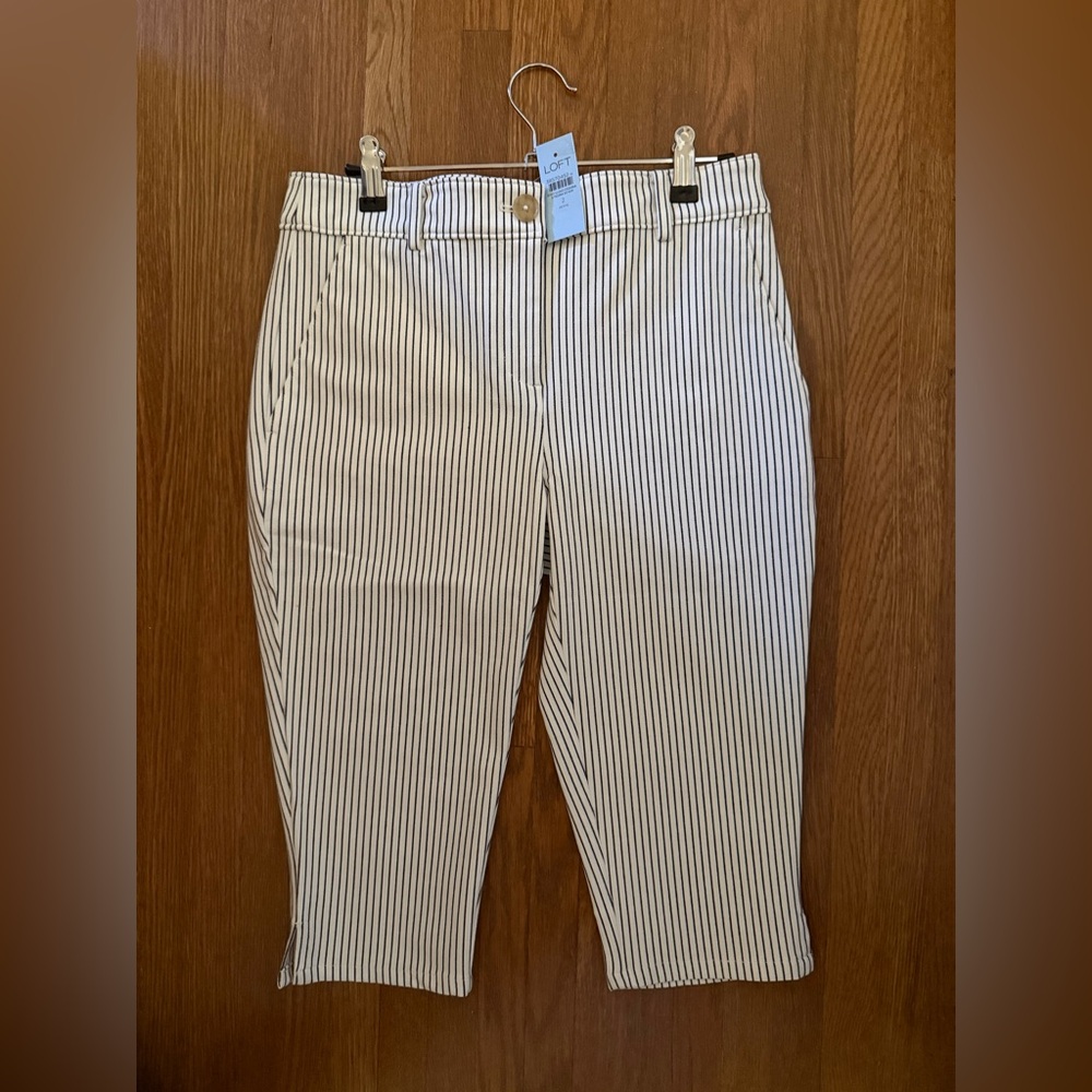 LOFT Navy and White Striped Cropped Trousers